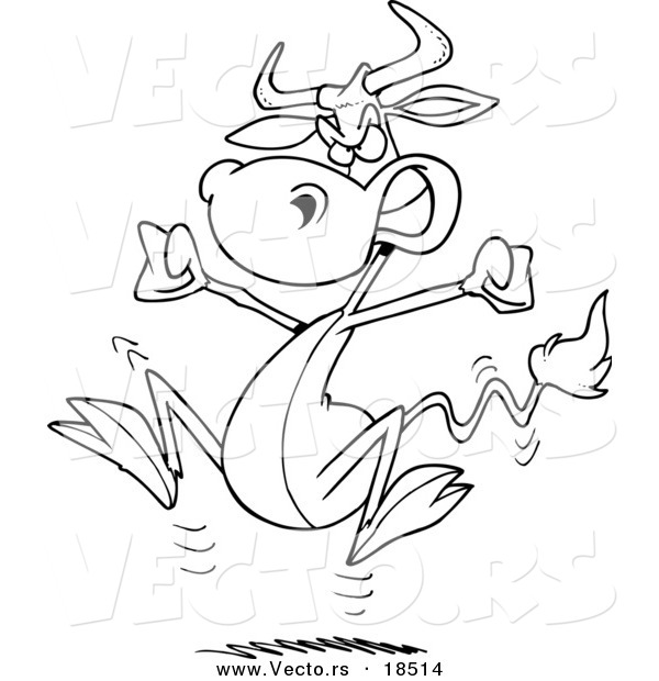 Vector of a Cartoon Bull Having a Cow - Outlined Coloring Page