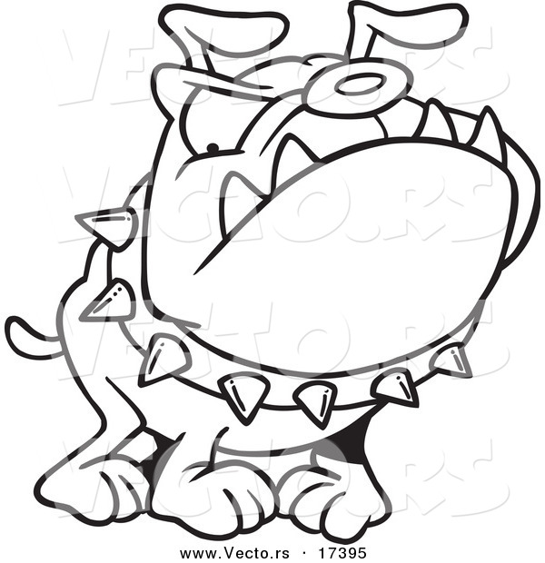 Vector of a Cartoon Bulldog Wearing a Spiked Collar - Coloring Page Outline