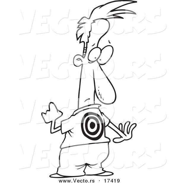 Vector of a Cartoon Bullied Man with a Target on His Back - Coloring Page Outline