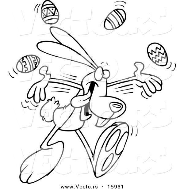 Vector of a Cartoon Bunny Juggling Easter Eggs - Outlined Coloring Page Drawing