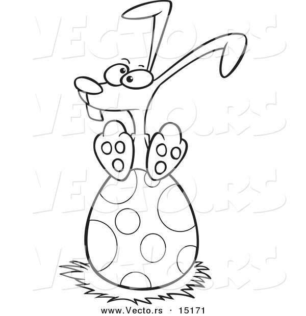 Vector of a Cartoon Bunny Nesting on an Easter Egg - Coloring Page Outline