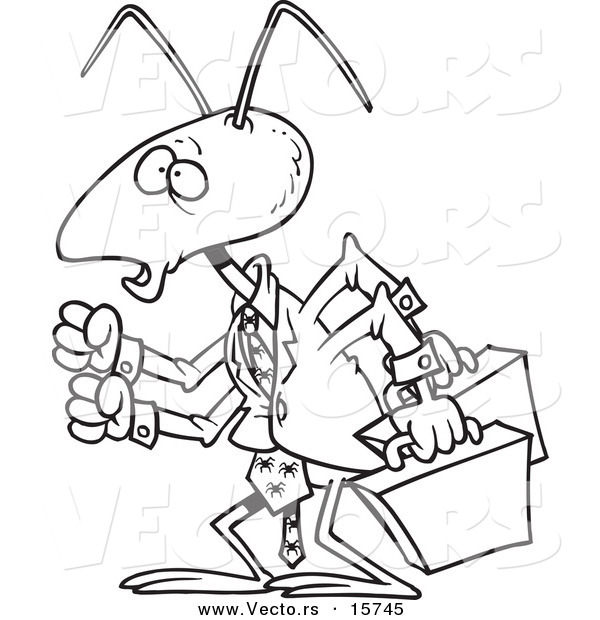 Vector of a Cartoon Business Ant - Outlined Coloring Page Drawing