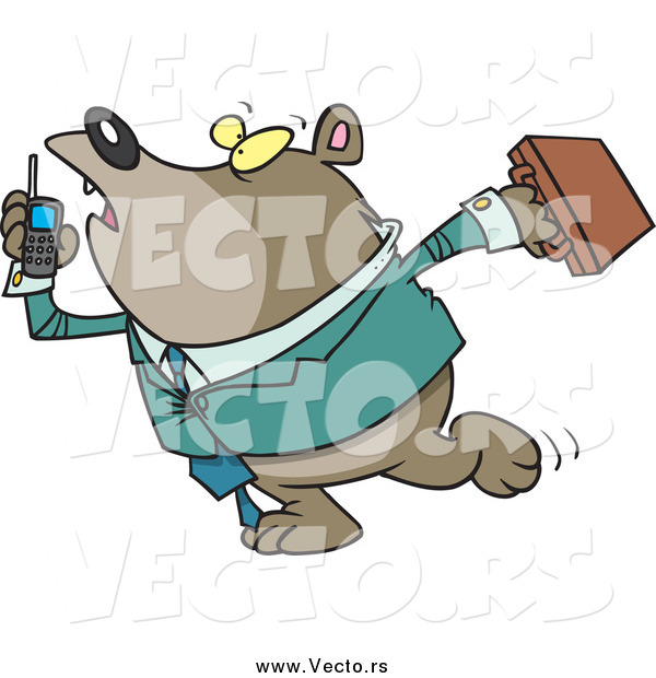 Vector of a Cartoon Business Bear Talking on a Cell Phone and Walking