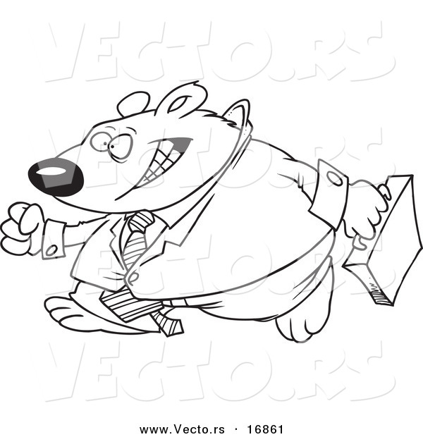Vector of a Cartoon Business Bear Walking - Coloring Page Outline