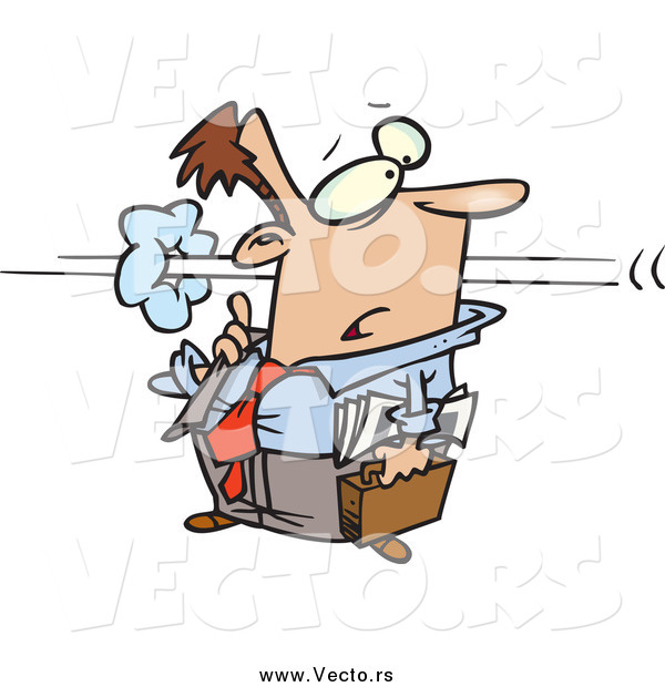 Vector of a Cartoon Business Man Confused As a Co-Worker Speeds by
