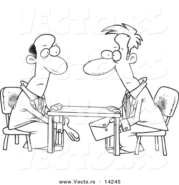 Vector of a Cartoon Business Men Making a Deal Under the Table - Coloring Page Outline