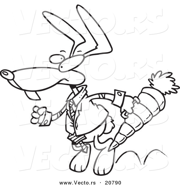 Vector of a Cartoon Business Rabbit Carrying a Carrot Case - Coloring Page Outline