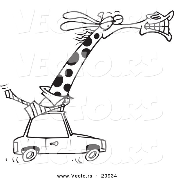 Vector of a Cartoon Business Rhino Commuting by Car - Coloring Page Outline