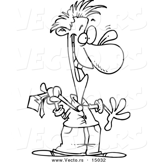 Vector of a Cartoon Businessman Acting like a Fool - Coloring Page Outline