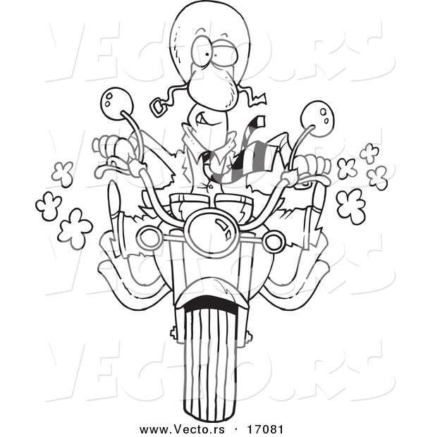 Vector of a Cartoon Businessman Biker on His Motorcycle - Coloring Page Outline
