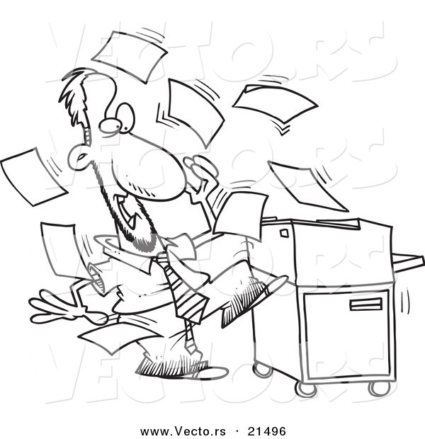 Vector of a Cartoon Businessman by a Crazy Copier - Outlined Coloring Page