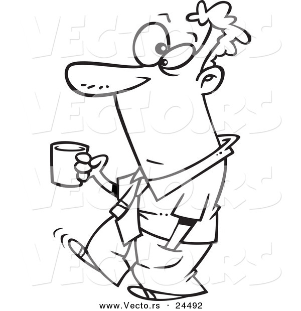 Vector of a Cartoon Businessman Carrying Coffee - Outlined Coloring Page
