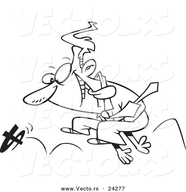 Vector of a Cartoon Businessman Chasing Money - Outlined Coloring Page