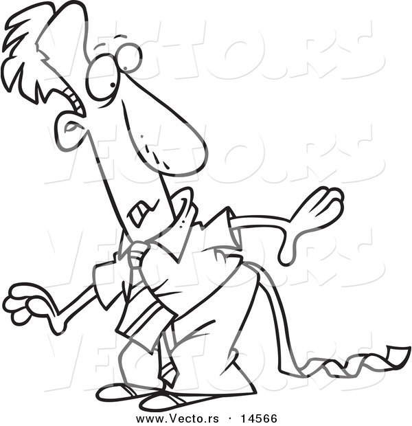 Vector of a Cartoon Businessman Discovering Toilet Paper Stuck to His Pants - Coloring Page Outline