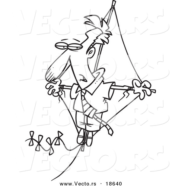 Vector of a Cartoon Businessman Flying High on a Kite - Outlined Coloring Page