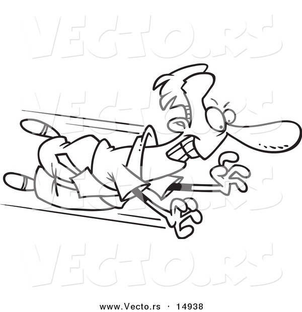 Vector of a Cartoon Businessman Flying Towards an Opportunity - Coloring Page Outline