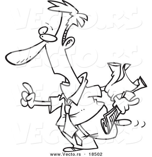 Vector of a Cartoon Businessman Hailing a Taxi - Outlined Coloring Page