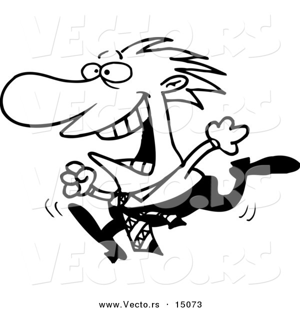 Vector of a Cartoon Businessman Happily Running - Coloring Page Outline