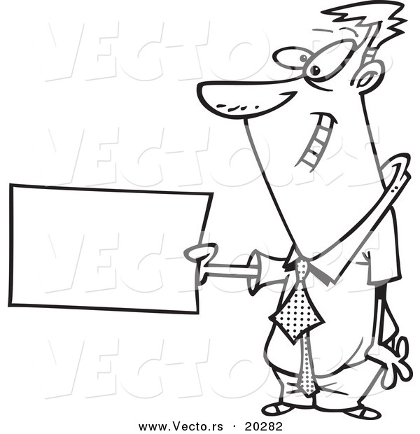 Vector of a Cartoon Businessman Holding out a Flash Card - Coloring Page Outline