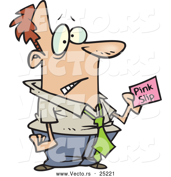 Vector of a Cartoon Businessman Holding out a Pink Slip