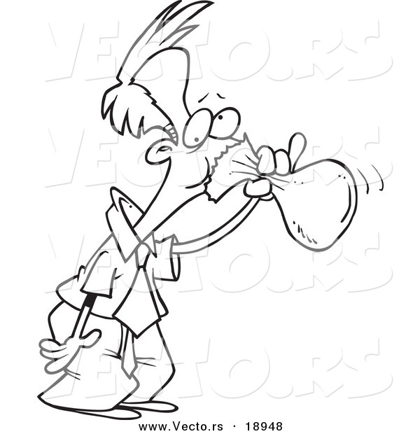 Vector of a Cartoon Businessman Hyperventilating into a Bag - Outlined Coloring Page