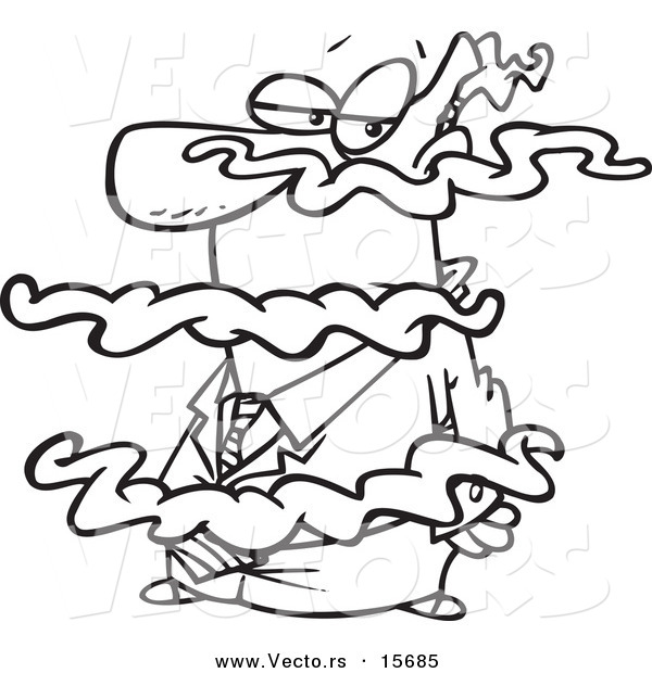 Vector of a Cartoon Businessman in a Fog - Coloring Page Outline