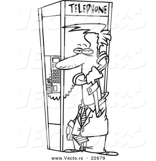 Vector of a Cartoon Businessman in a Phone Booth - Coloring Page Outline