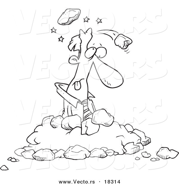 Vector of a Cartoon Businessman in a Pile of Rocks - Outlined Coloring Page
