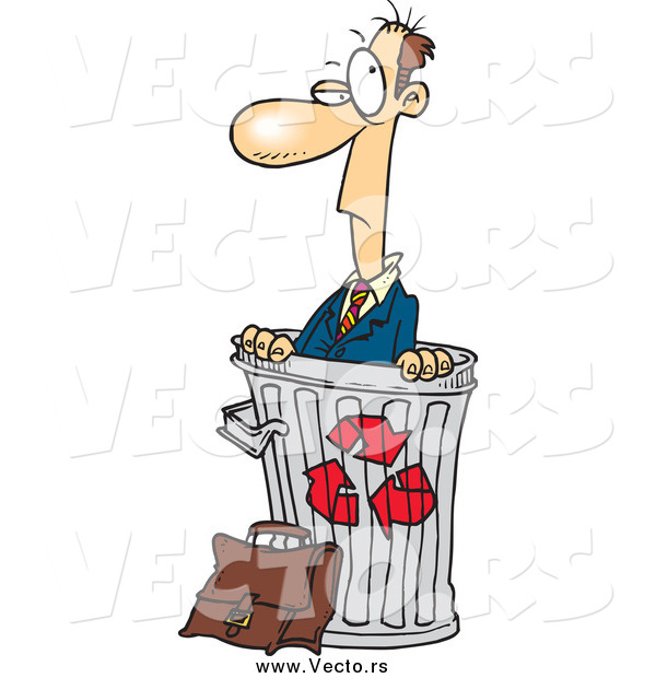 Vector of a Cartoon Businessman in a Recycle Bin