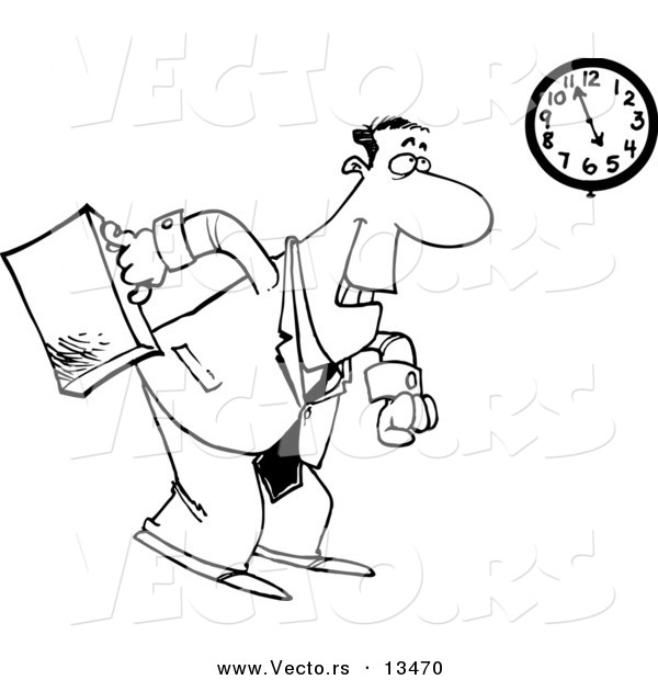 Vector of a Cartoon Businessman Leaving at the End of the Work Day - Coloring Page Outline