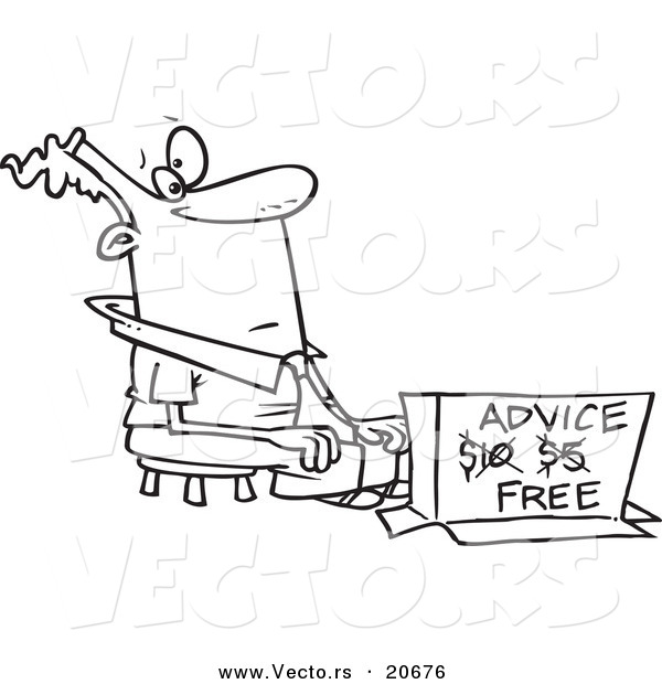 Vector of a Cartoon Businessman Offering Free Advice - Coloring Page Outline