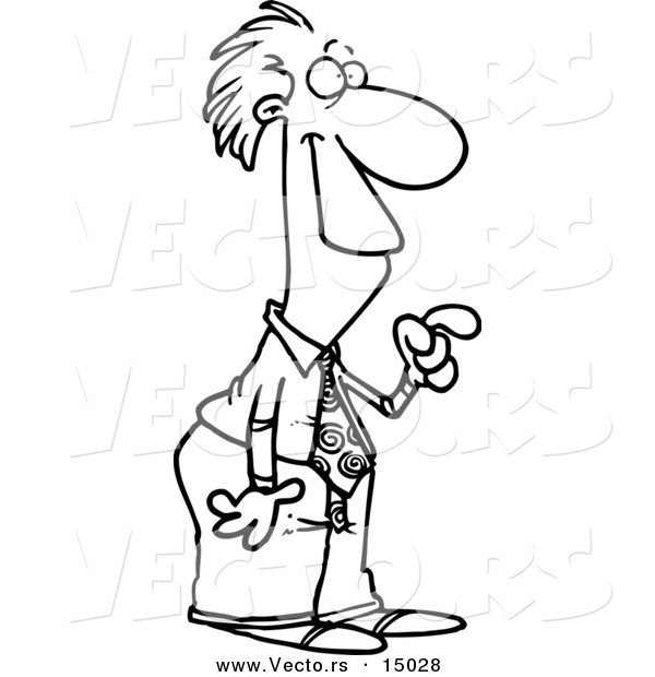Vector of a Cartoon Businessman Pointing and Smiling - Coloring Page Outline
