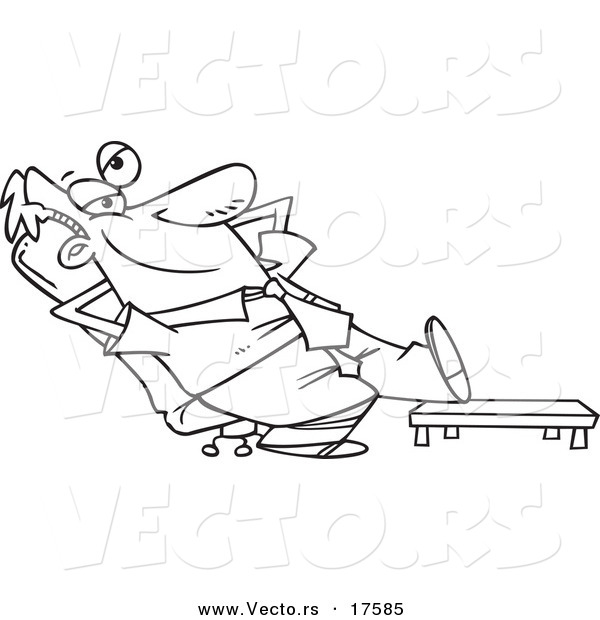 Vector of a Cartoon Businessman Relaxing with His Feet up - Coloring Page Outline