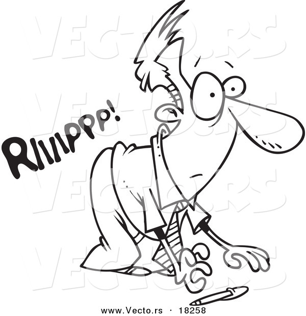 Vector of a Cartoon Businessman Ripping His Pants to Pick up a Pen - Outlined Coloring Page