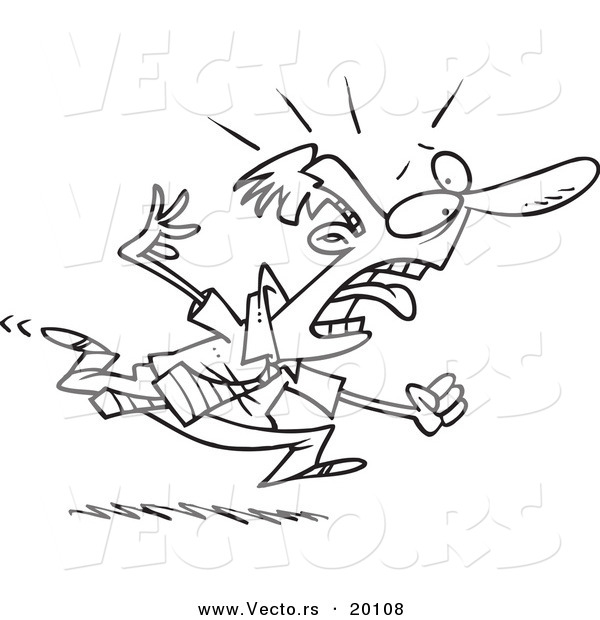Vector of a Cartoon Businessman Running Fearfully - Outlined Coloring Page