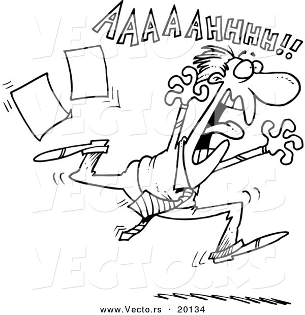Vector of a Cartoon Businessman Running in Fear - Outlined Coloring Page