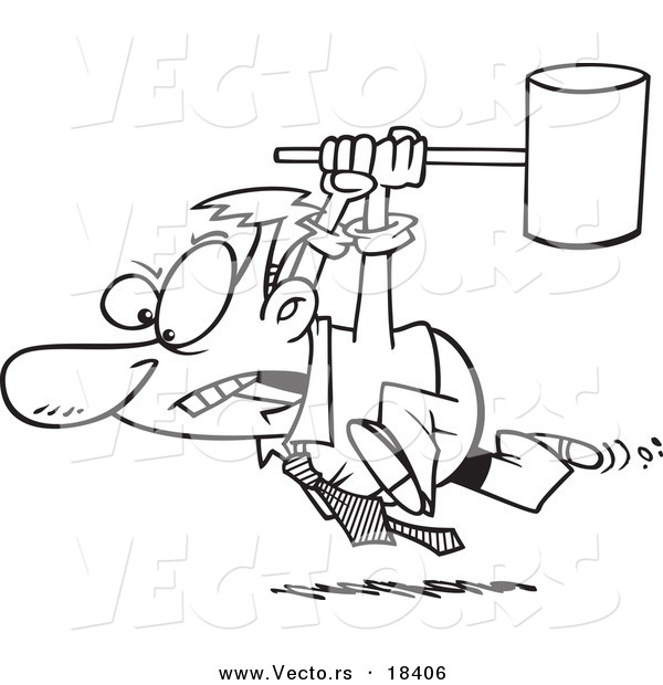 Vector of a Cartoon Businessman Running with a Hammer - Outlined Coloring Page