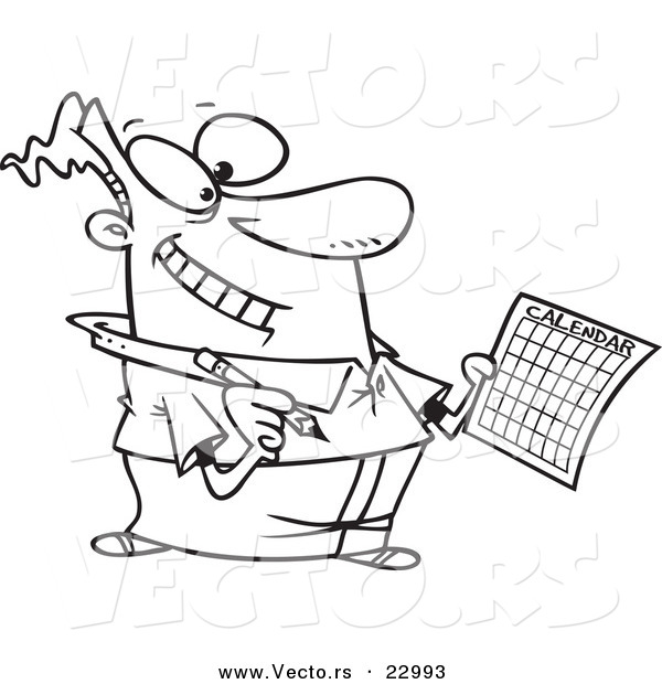 Vector of a Cartoon Businessman Scheduling - Coloring Page Outline