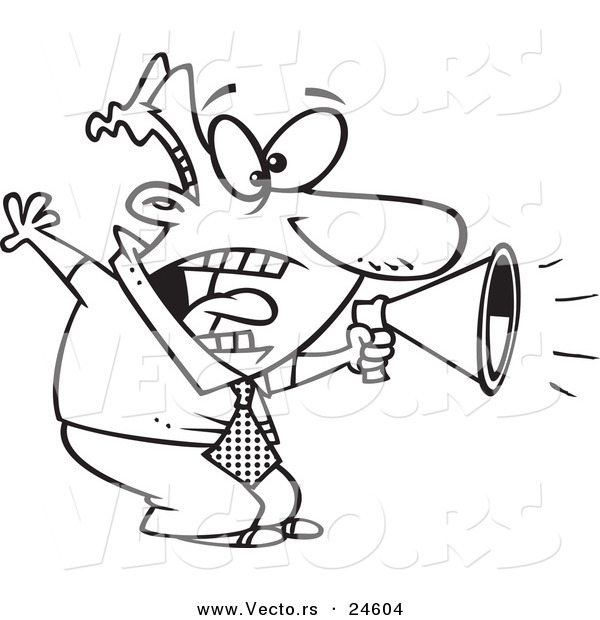Vector of a Cartoon Businessman Shouting in a Megaphone - Outlined Coloring Page