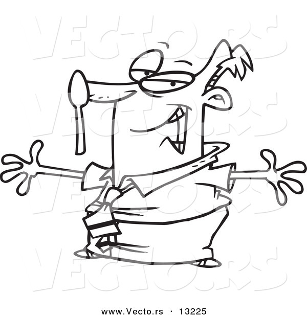 Vector of a Cartoon Businessman Showing off His Spoon on the Nose Balance Trick - Coloring Page Outline