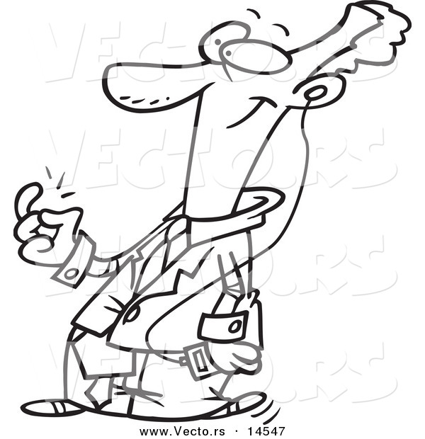 Vector of a Cartoon Businessman Snapping His Fingers and Listening to Music - Coloring Page Outline