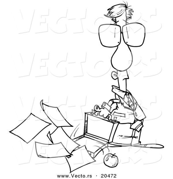 Vector of a Cartoon Businessman Spilling His Briefcase - Coloring Page Outline