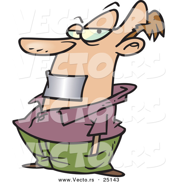 Vector of a Cartoon Businessman Standing Angrily with Tape over His Mouth
