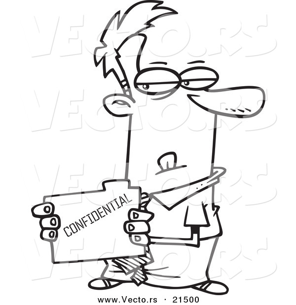 Vector of a Cartoon Businessman Stealing a Confidential Folder - Outlined Coloring Page