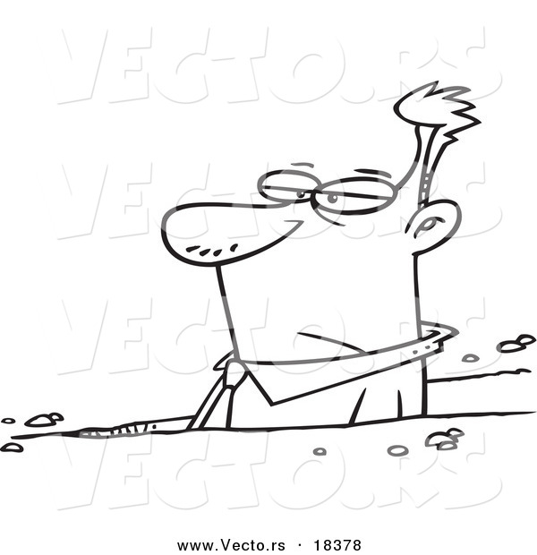 Vector of a Cartoon Businessman Stuck in a Rut - Outlined Coloring Page