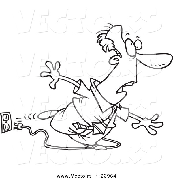 Vector of a Cartoon Businessman Stumbling over a Cord - Coloring Page Outline