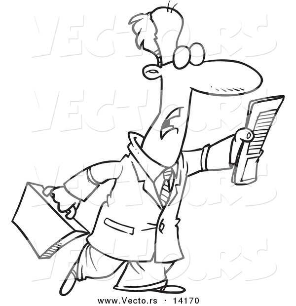Vector of a Cartoon Businessman Trying to Flag down a Taxi - Coloring Page Outline