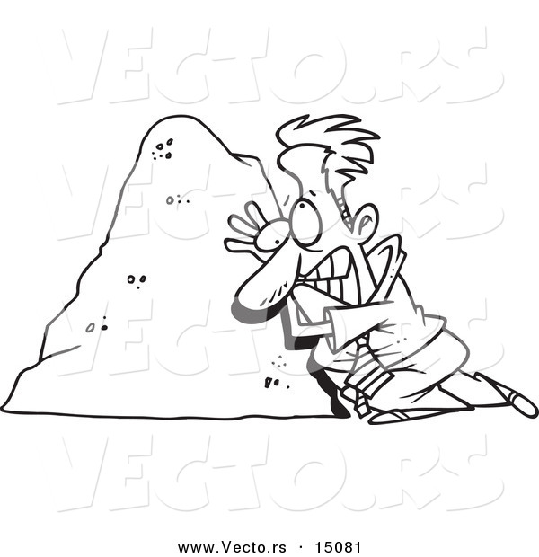Vector of a Cartoon Businessman up Against an Obstacle - Coloring Page Outline