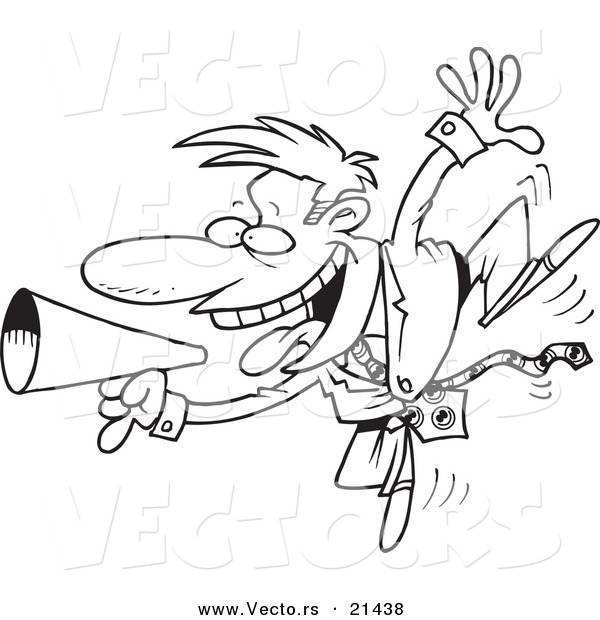 Vector of a Cartoon Businessman Using a Megaphone - Outlined Coloring Page