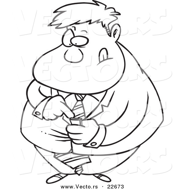 Vector of a Cartoon Businessman Using a PDA - Coloring Page Outline